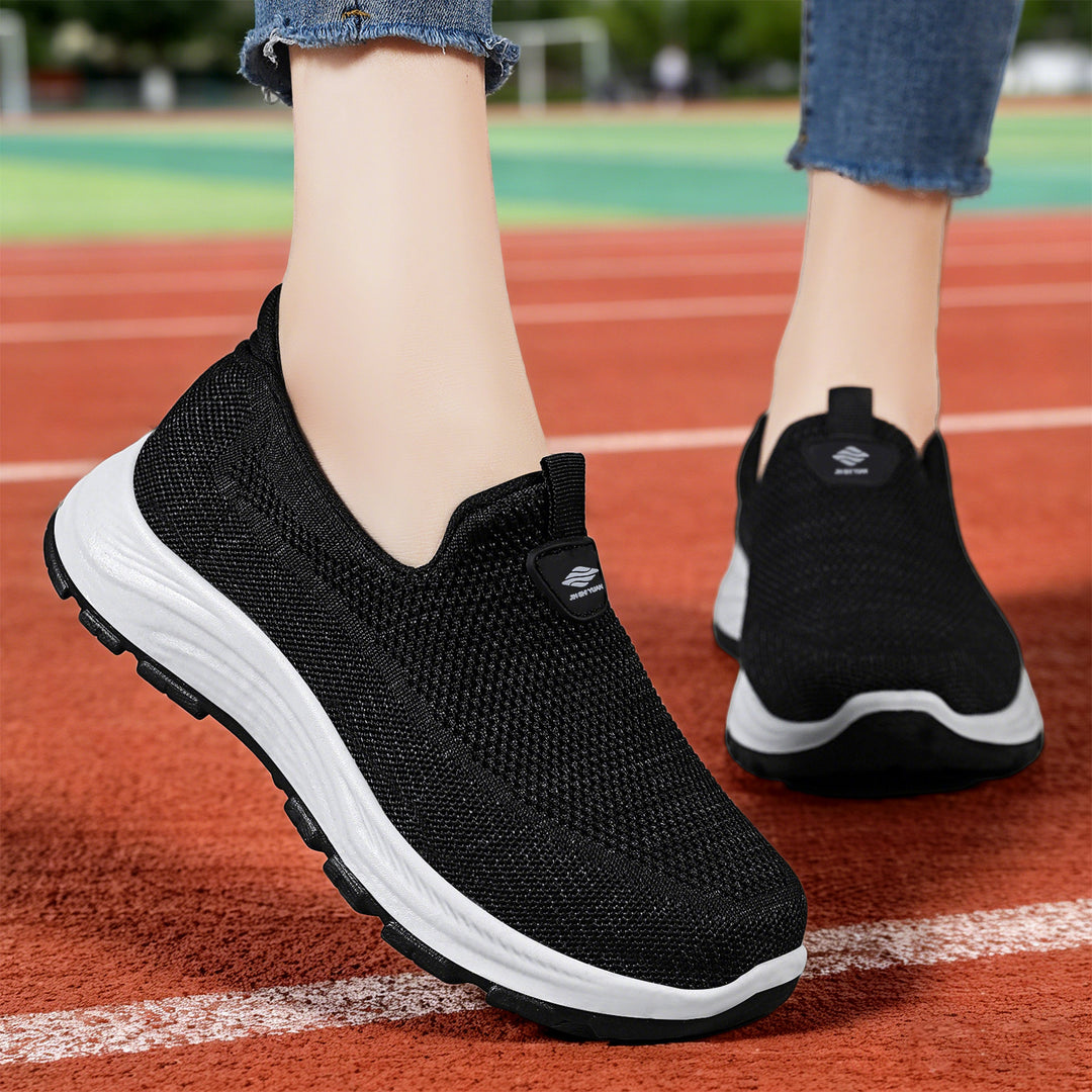 Damen nan nahtloser Strick-Comfort Slip-On Sneaker mit elastischem Einstieg und stoßdämpfender EVA-Zwischensohle EB