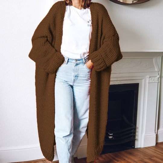Damen Großer Strickmantel mit tiefen Taschen und voluminösen Ärmeln EB