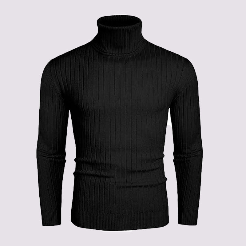 Herren nan gerippter Feinstrick-Rollkragenpullover Slim Fit EB