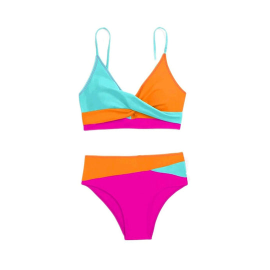 Damen Hochtailliertes Bikini-Set mit Kreuzband-Design EB