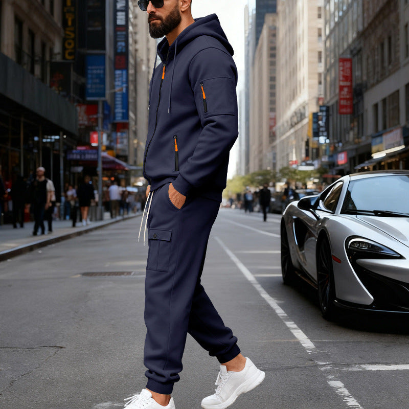 Herren stylisches Zweiteiliges Jogginganzug mit Kapuze und praktischen Taschen EB