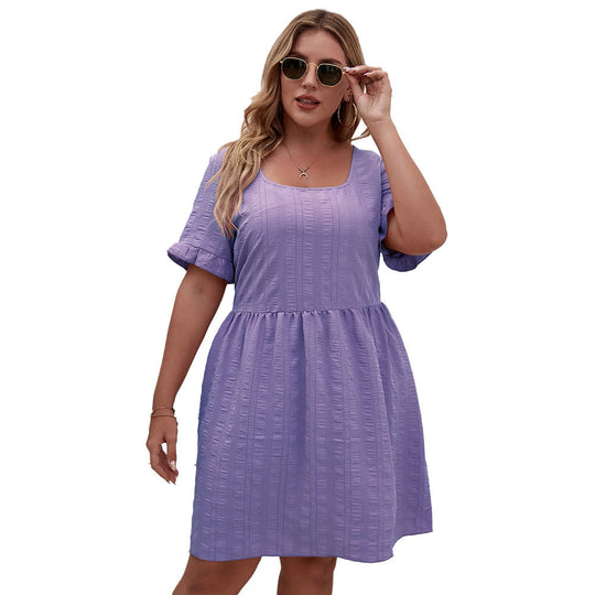 Damen lässiges Sommerkleid mit breiten Ärmeln und quadratischem Ausschnitt EB