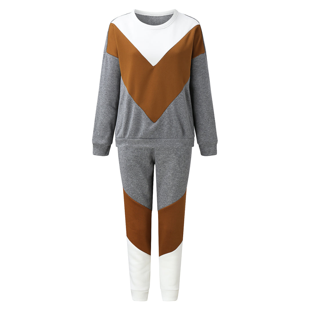 Damen zweiteiliges Relax-Sweatset mit V-Block-Design, innen angerautem Fleece und tapered Jogginghose EB