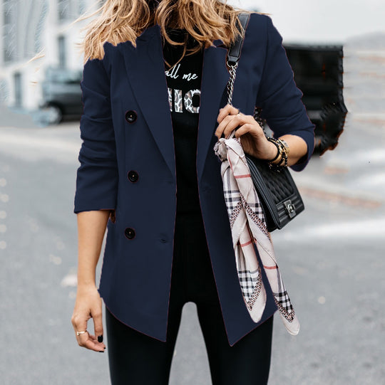 Damen Modischer Doppelreiher-Blazer mit schmaler Silhouette und praktischen Taschen EB
