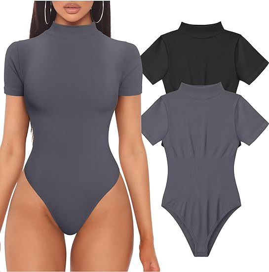 Damen Kurzarm Bodysuit mit hohem Kragen EB
