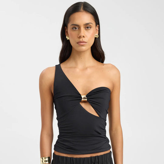 Damen Top mit asymmetrischem Design und dekorativem Schlittverschluss EB