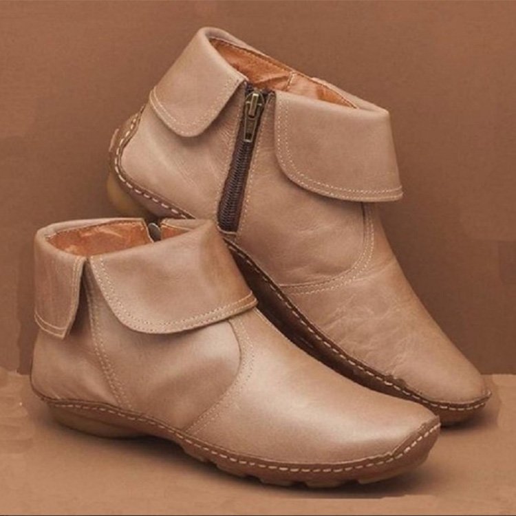 Damen Kurzstiefeletten mit umklappbarem Manschettenkragen und Seitenreißverschluss EB