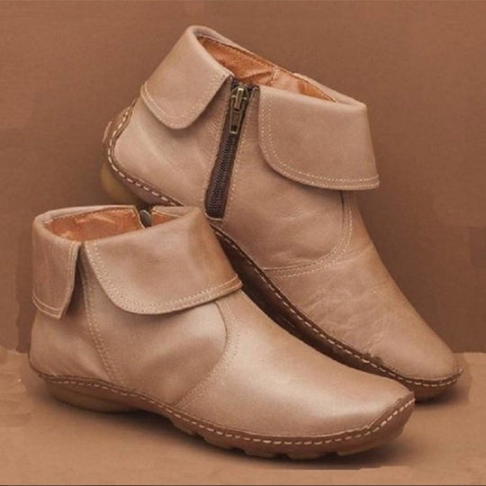 Damen Kurzstiefeletten mit umklappbarem Manschettenkragen und Seitenreißverschluss EB