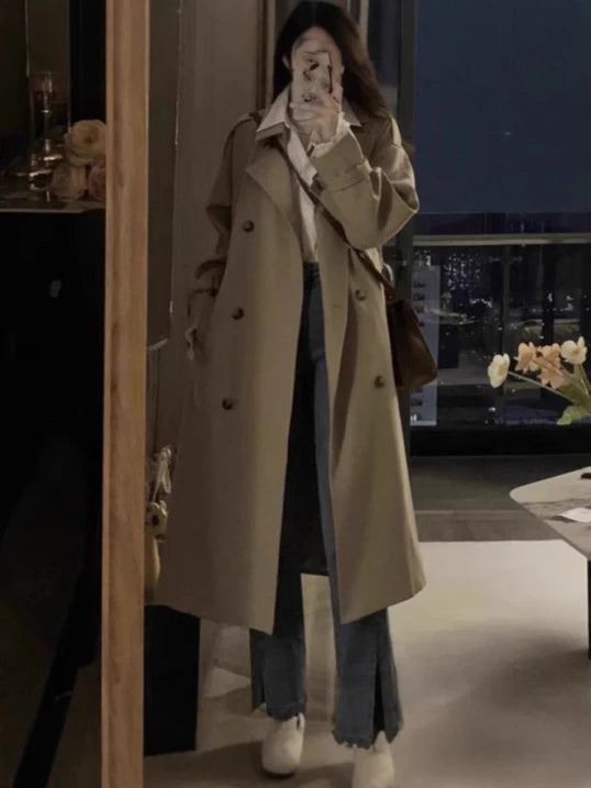 EB | Damen Langer Wasserdichter Trenchcoat Reverskragen