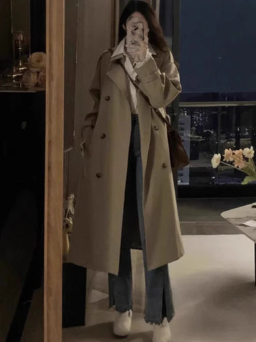 EB | Damen Langer Wasserdichter Trenchcoat Reverskragen