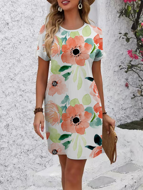 Damen T-Shirt Kleid mit floralem Design und bequemem Schnitt EB