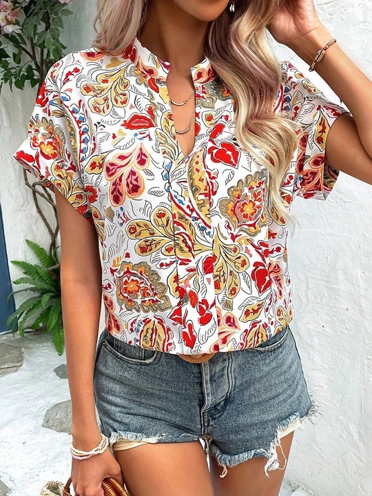 Damen Bluse mit floralen Mustern und stylischem Stehkragen EB
