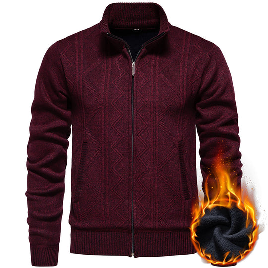 Herren Strickjacke mit Zopfmuster und hohem Stehkragen EB