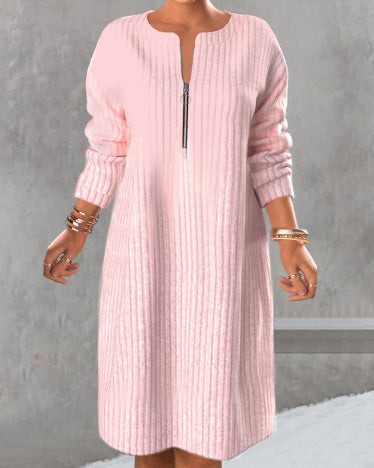 Damen Kleid mit Reißverschluss und strukturiertem Design Heidi-Mode