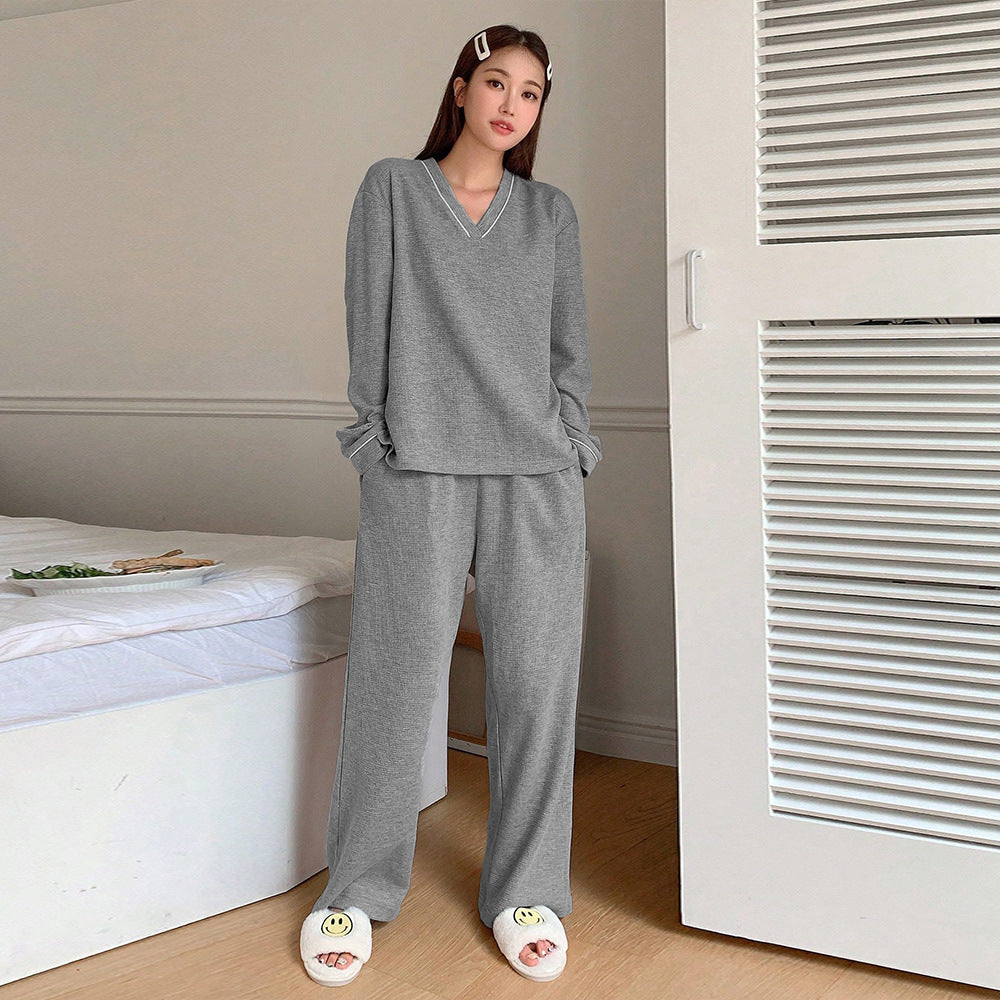 Damen gemütliches V-Neck Lounge-Set mit weitem Palazzohose-Schnitt aus weichem Jersey Eichborn Berlin