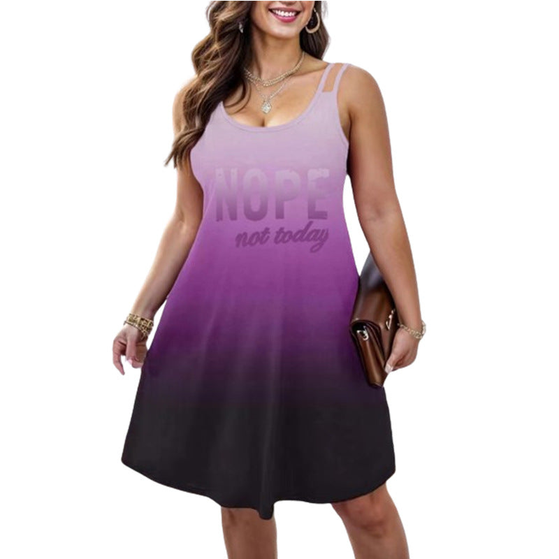 Damen ärmelloses Sommerkleid mit großzügigem V-Ausschnitt und trendigem Farbverlauf EB