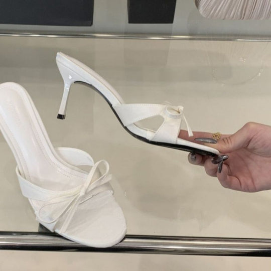 Damen elegante High Heel Mules mit zartem Schleifendetail EB