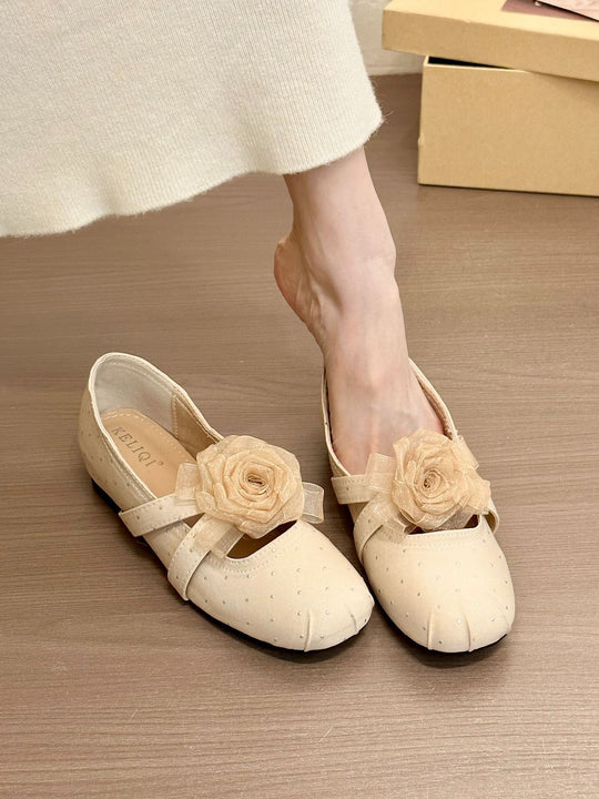 Damen elegante Ballerinas mit dekorativen Blütenapplikationen EB