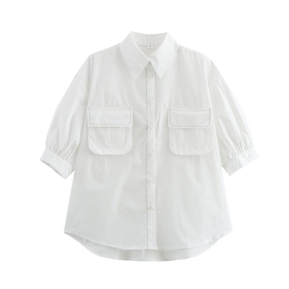 Damen Blusenshirt mit lässigem Schnitt und praktischen Brusttaschen EB