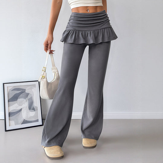Damen Freizeit-Hosen mit Volantbund und weitem Bein EB