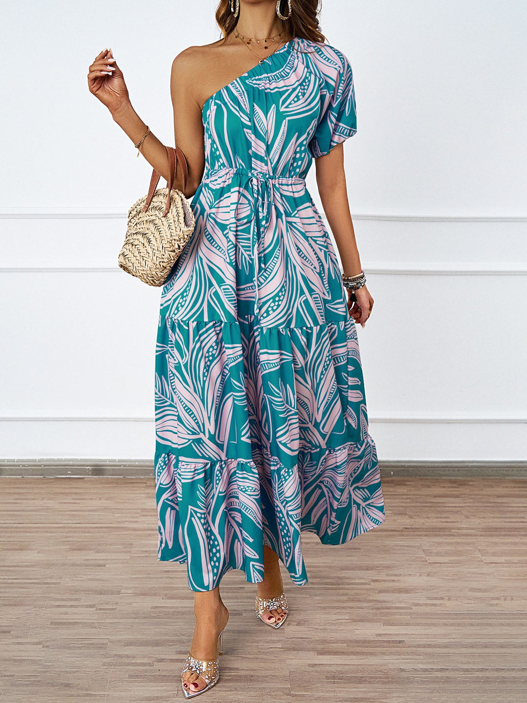 Damen Maxikleid mit asymmetrischem Design und fließendem Rock EB