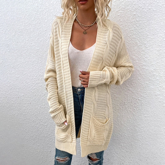 Damen Grober Strickcardigan mit offenem Schnitt und praktischen Taschen EB
