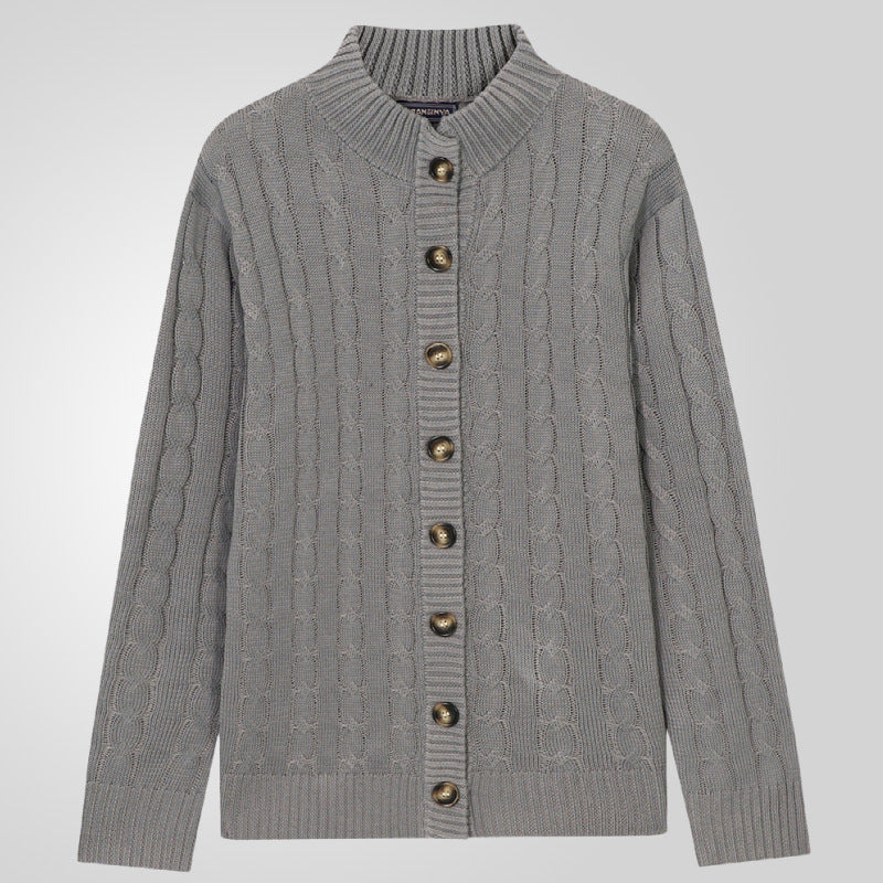 Herren Strickjacke mit Zopfmuster und umschlagbarem Kragen EB