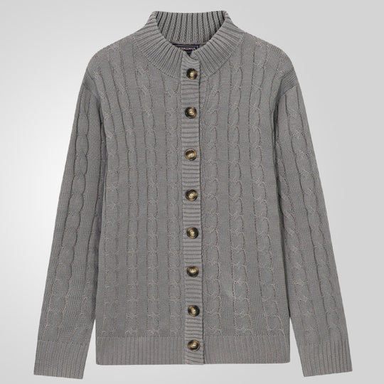 Herren Strickjacke mit Zopfmuster und umschlagbarem Kragen EB