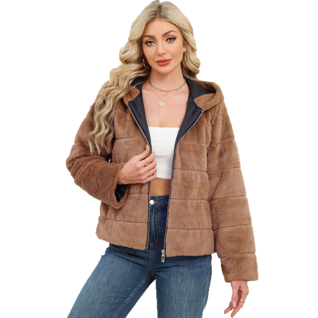 Damen Kuschelige Oversized-Fleecejacke mit Reißverschluss und Kapuze EB