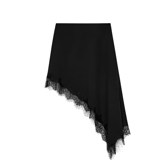 Damen eleganter samtiger Wickelrock mit kunstvoller Spitzenverzierung EB