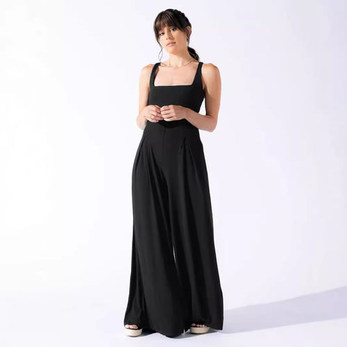 Damen Jumpsuit mit weit geschnittenem Bein und tiefem Rückenausschnitt EB