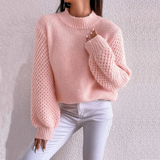Damen kuscheliger Oversized Pullover mit strukturiertem Muster und Rollkragen EB