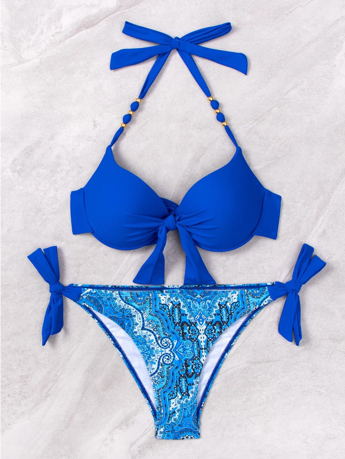 Damen Bikini-Set mit modischem Knoten und bunten Akzenten EB