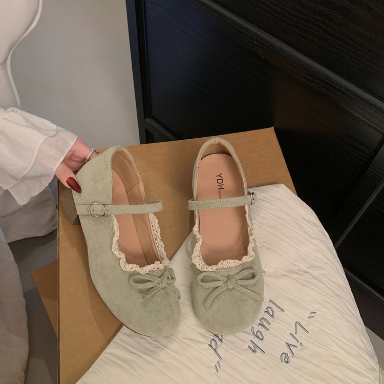 Damen elegante Mary Jane Ballerinas mit dekorativem Spitzenrand und Schleifenakzent EB