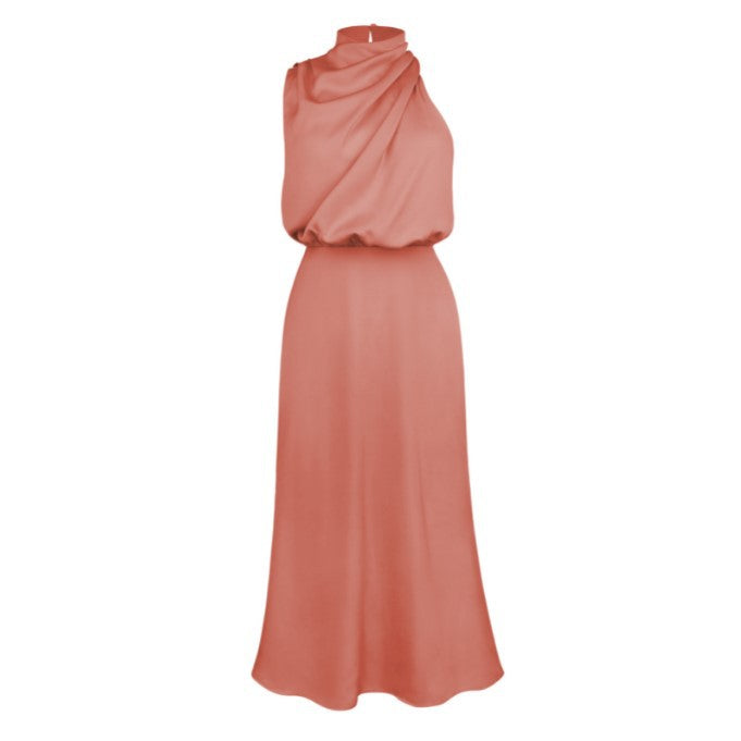 Damen Elegantes Etuikleid mit asymmetrischem Kragen und fließendem Schnitt EB