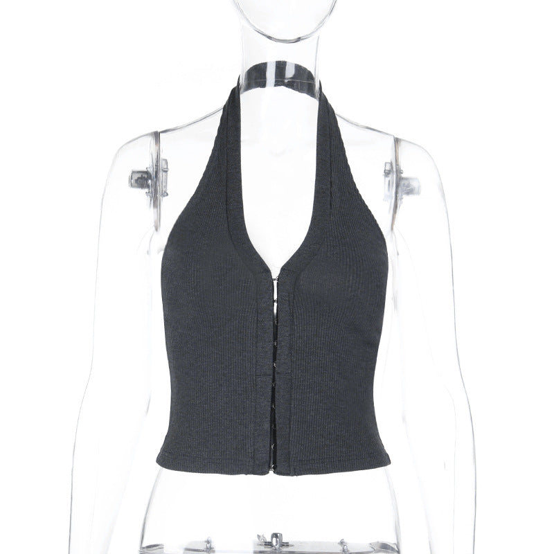 Damen Crop-Top mit tiefem V-Ausschnitt und elegantem Reißverschluss EB