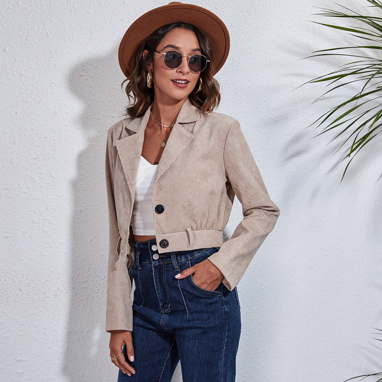 Damen Cropped Blazer mit Taillengürtel und modernem Schnitt EB