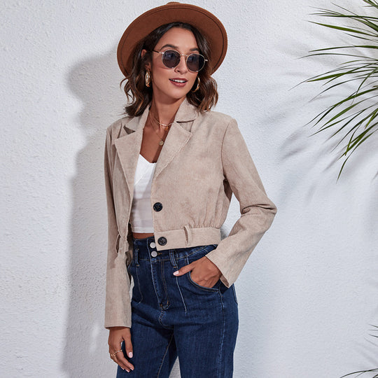Damen Cropped Blazer mit Taillengürtel und modernem Schnitt EB