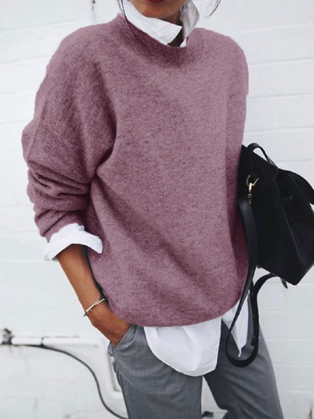 Damen nan gemütlicher Oversize-Strickpullover mit Stehkragen EB