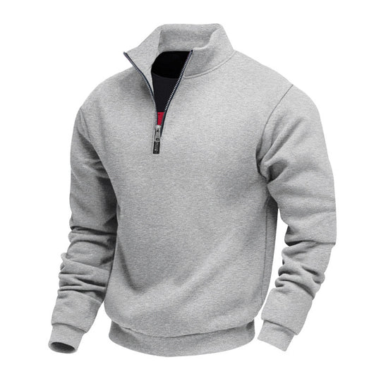 Herren nan klassischer Halbzip-Pullover mit Stehkragen, innen angerautem Fleece und elastischen Rippbündchen EB