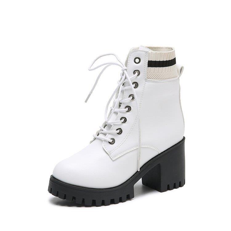 Damen Schnürstiefel mit robustem Blockabsatz und elastischem Strickkragen EB