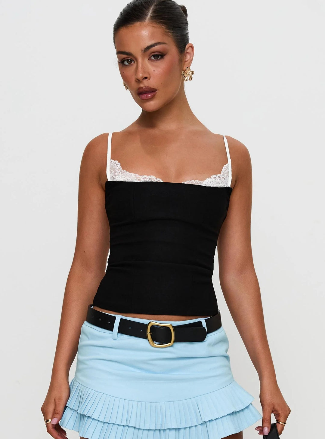 Damen Polka Dots Bustier-Top mit Spitzenakzenten EB