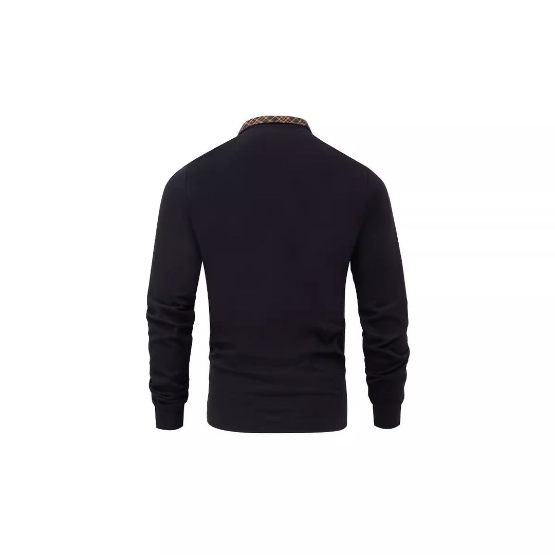 Herren Langarm-Halfzip-Pullover mit Troyerkragen und kariertem Innenkragen EB