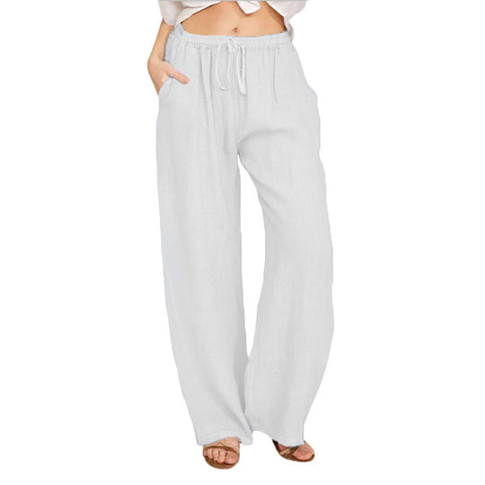 Damen nan weite Leinenhose mit elastischem Bund und Tunnelzug EB