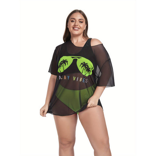 Damen Netz-Strandkleid mit lässigem Aufdruck EB