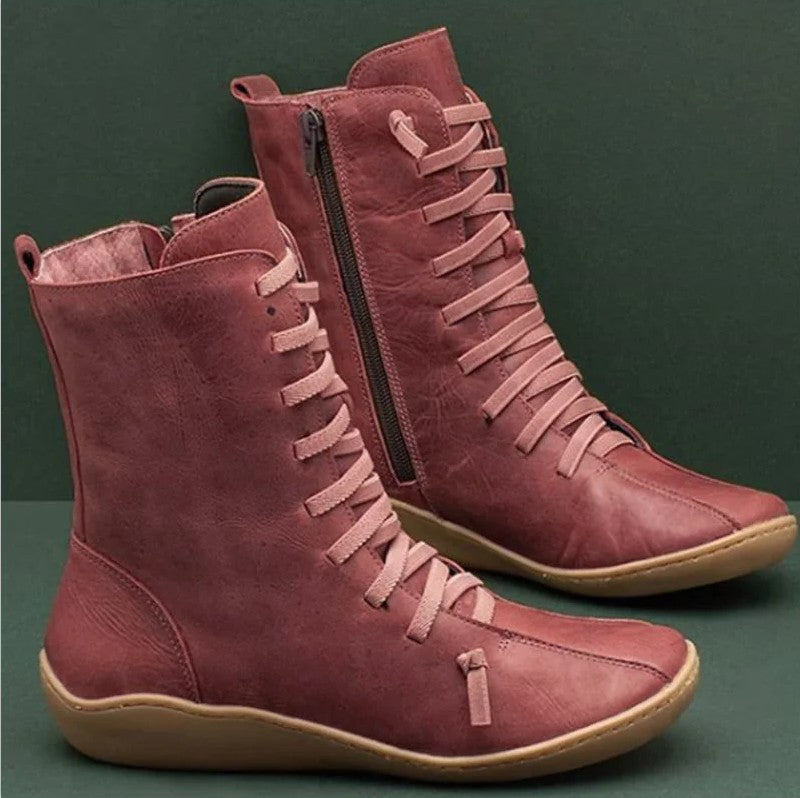 Damen nan knöchelhohe Schnür-Boots mit seitlichem Reißverschluss, elastischen Schnürschlaufen und flexibler Gummilaufsohle EB