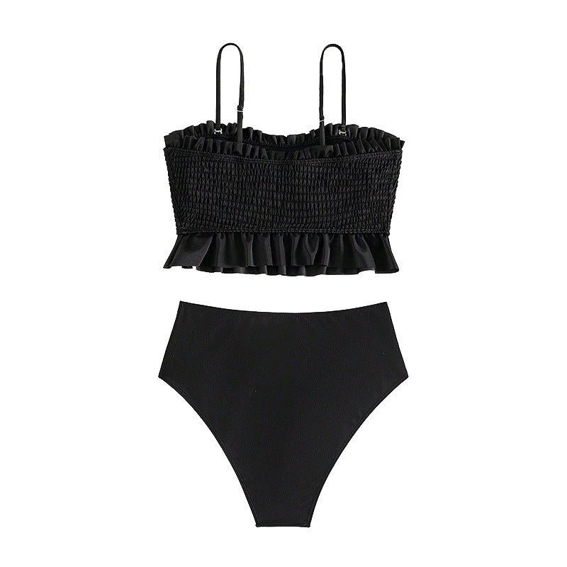 Damen Bikini-Set mit gerafftem Oberteil und hoch geschnittenem Unterteil EB