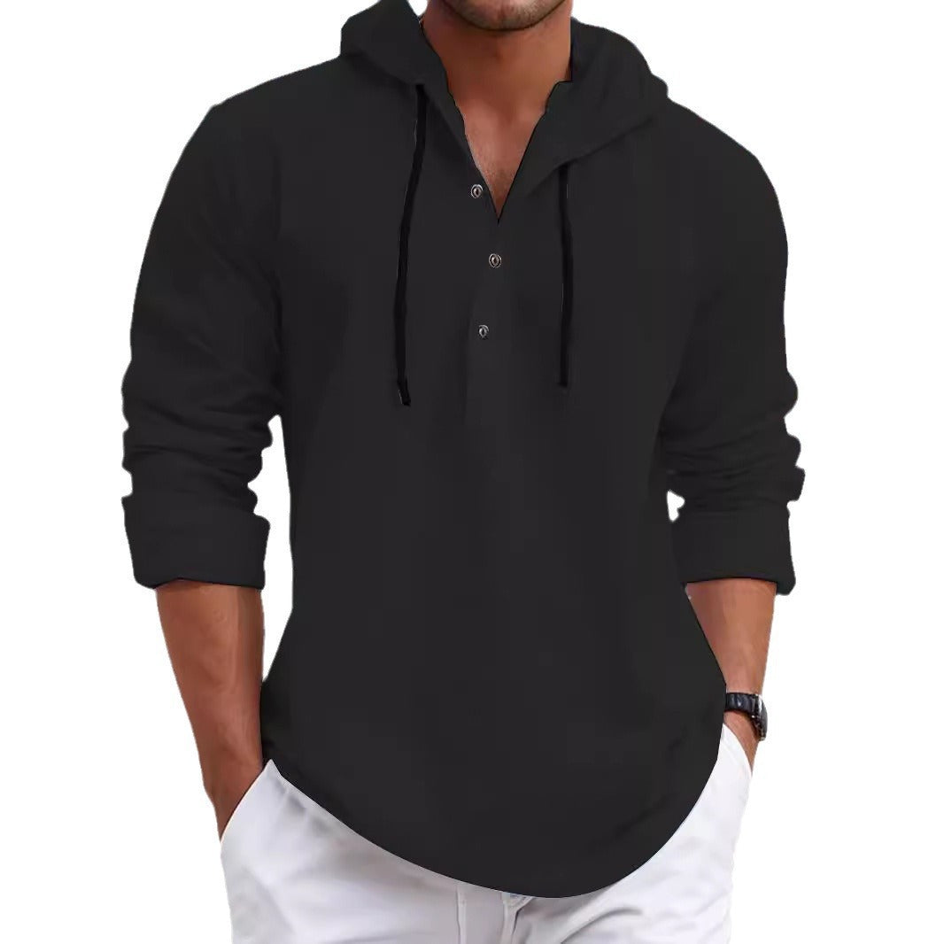 Herren Kapuzenpullover mit Knopfleiste und atmungsaktivem Stoff EB