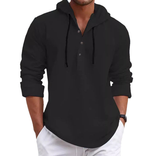 Herren Kapuzenpullover mit Knopfleiste und atmungsaktivem Stoff EB