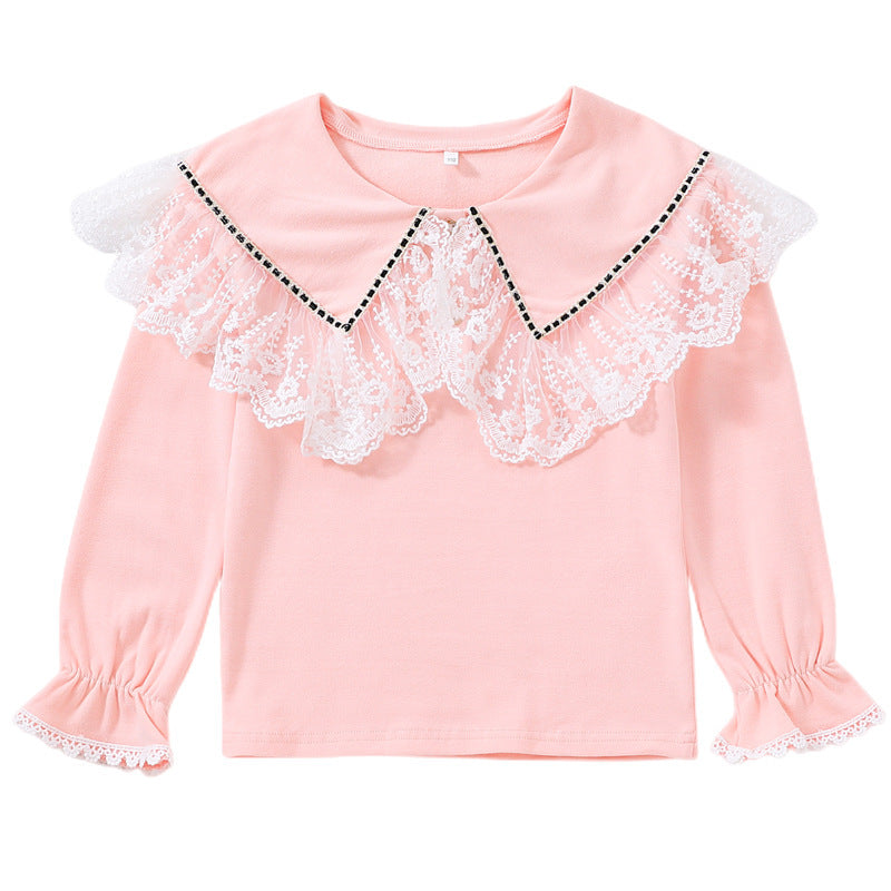 Damen Vintage Langarmshirt mit Spitzenkragen EB